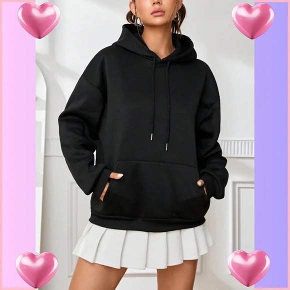 New Black Hoodie sweatshirt womens size XL sold out style pullover with pockets - Picture 3 of 6